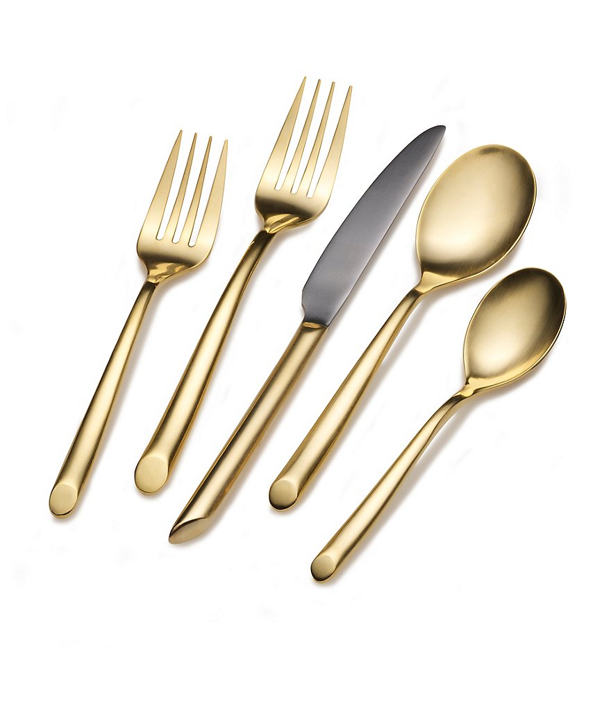 Towle Silversmiths Wave Gold Cutaway 20-Piece Stainless Steel Flatware Set