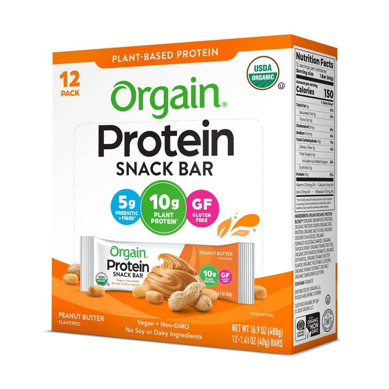 Orgain Organic Vegan Protein Bar - Peanut Butter - 12ct