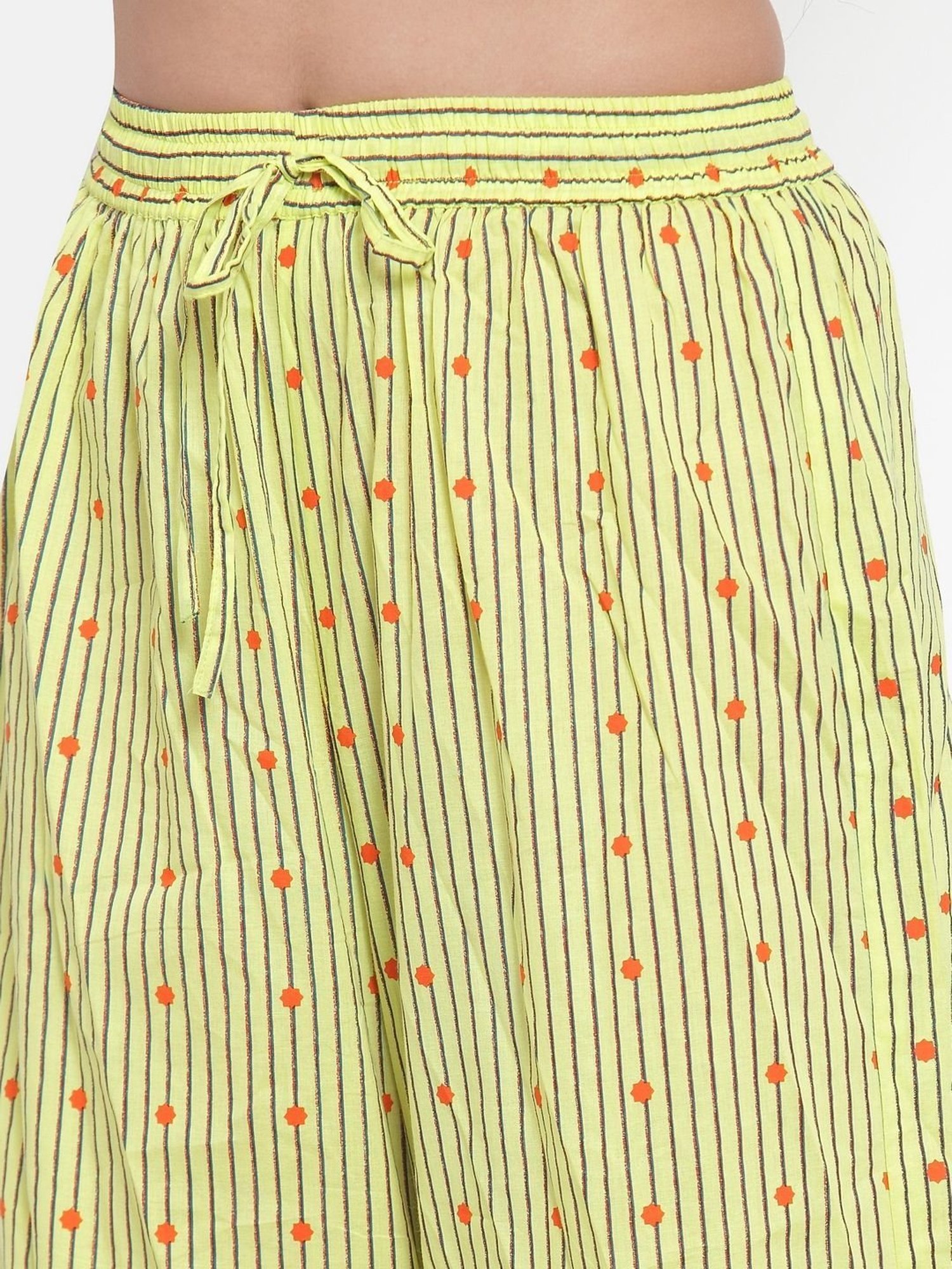 Indibelle Yellow Cotton Striped Palazzos