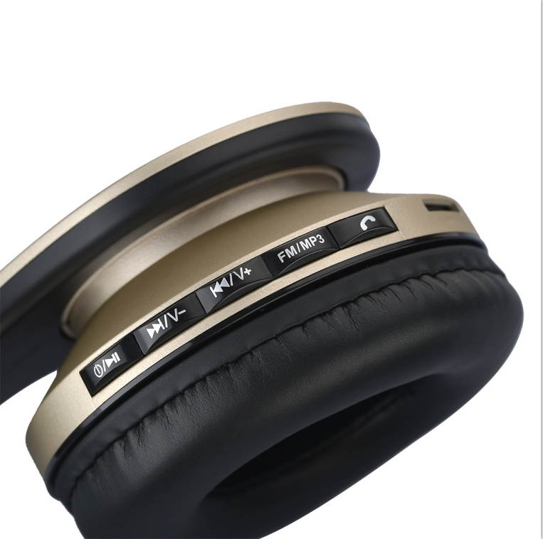 Bluetooth stereo headset headphone with FM stereo radio/wired headphone/MP3 player answer/end calling gold+black color