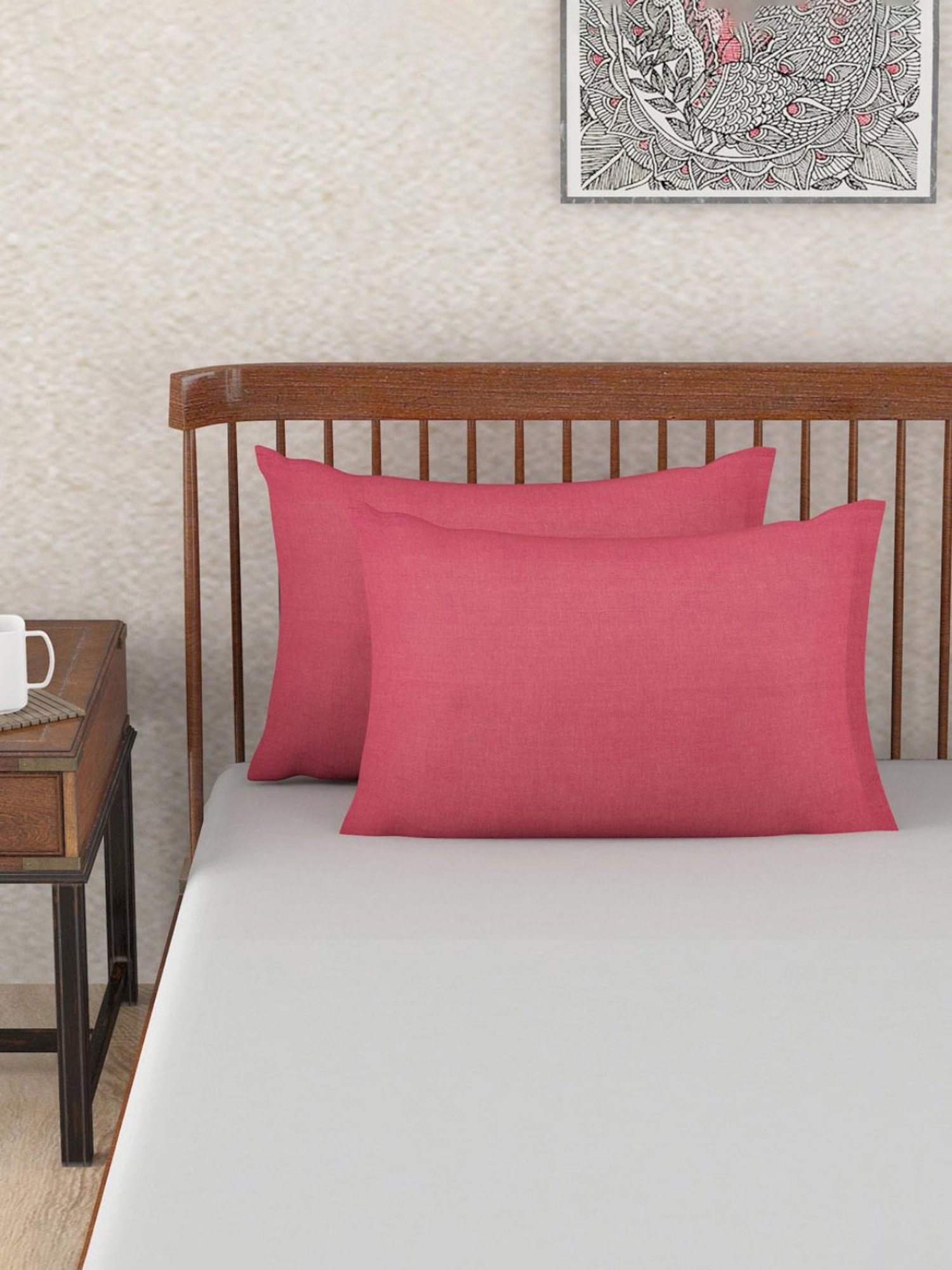 Fabindia Pink Cotton 98 TC Pillow Cover - Set of 2