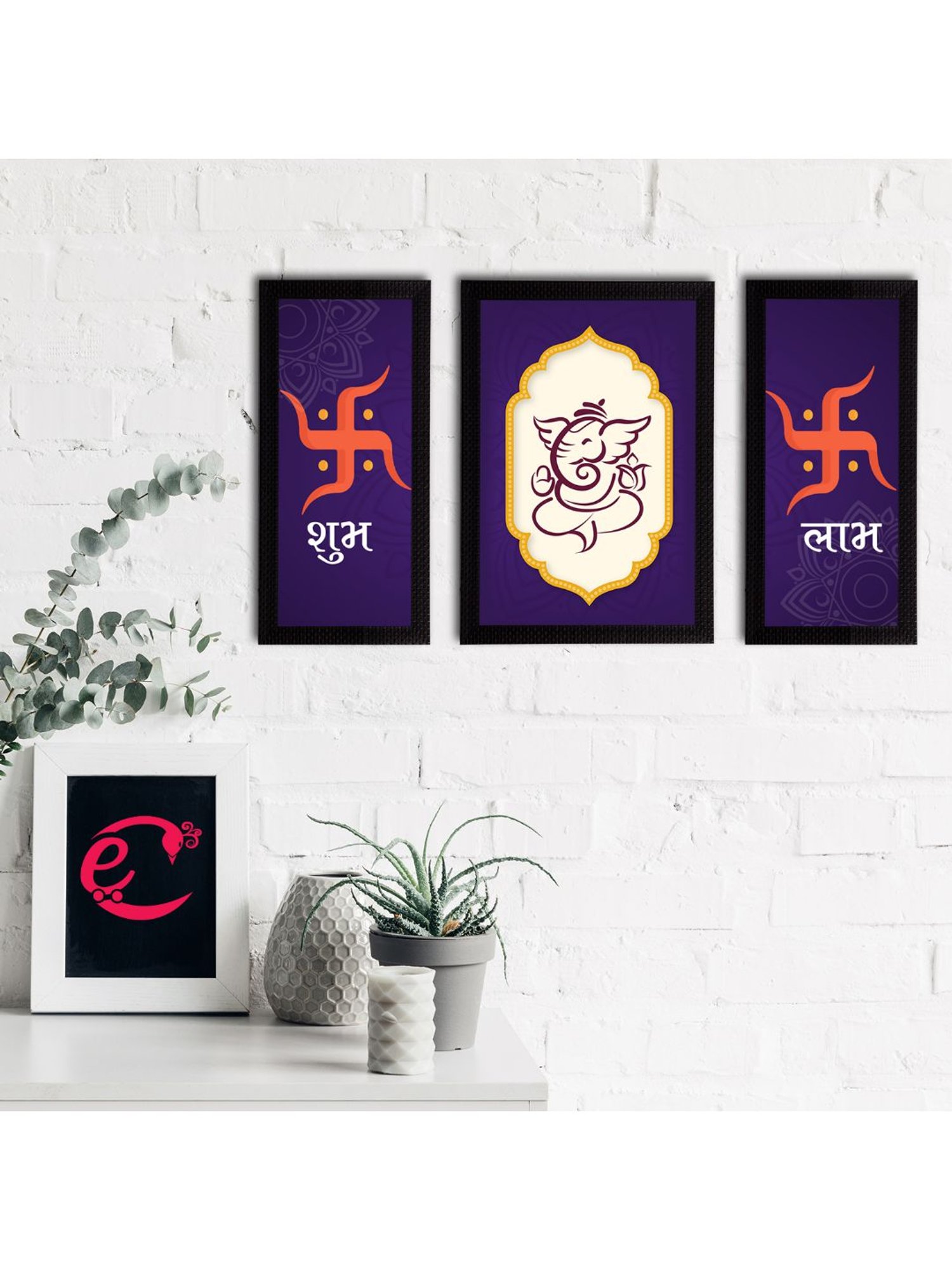 eCraftIndia Set of 3 Lord Ganesha Satin Matt Texture UV Art Painting