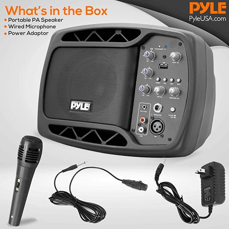 Portable Bluetooth PA Speaker System 2Way Full Range Stereo Sound 120V200W Max Power Output Class D Type Amp 5quot Subwoofer w 16GB USB Flash Support Includes Wired Microphone  PPMNSP52
