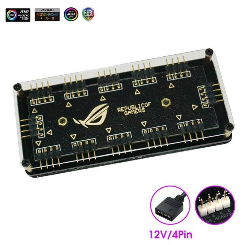 12V 4-pin RGB 10 Ports Hub Splitter, AURA SYNC RGB Adapter for Motherboard RGB LED Strip Lighting,Fans & Cooler, with 1.6FT Extension Cable