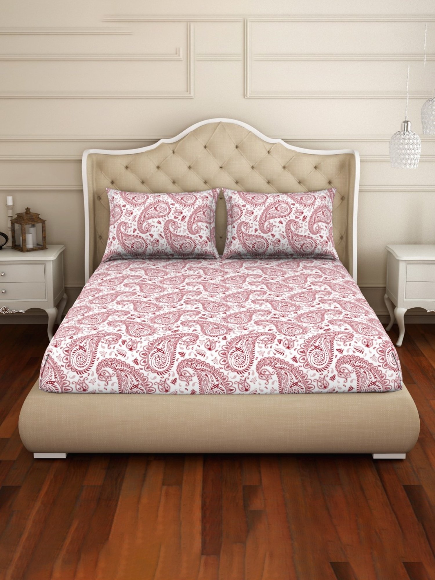 Welspun 2-In-1 Abstract Orange 150 TC Cotton King Flat Bedsheet with 2 Pillow Covers