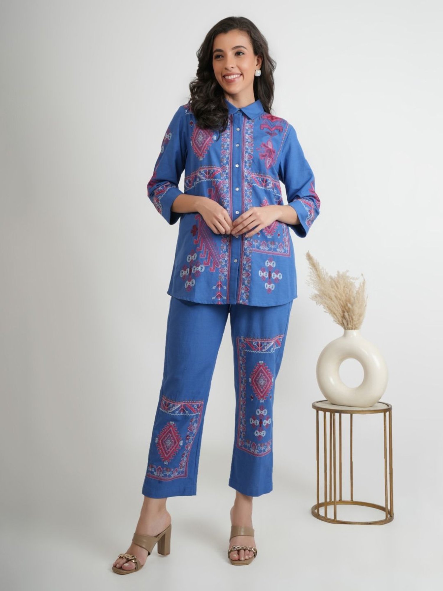 Kaftanize Blue Barkha Printed Shirt And Pant