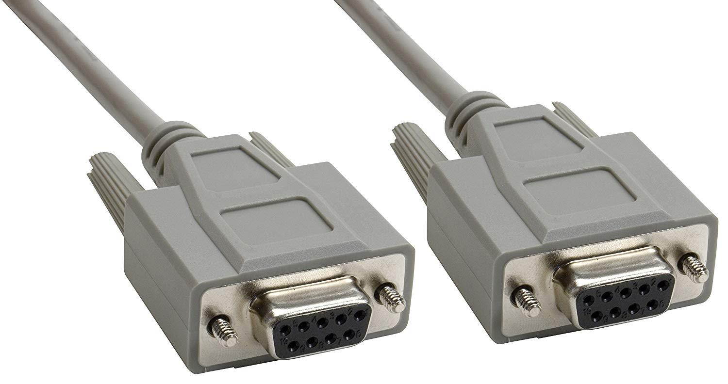 Amphenol CS-DSNULW19FF-010 DB9 Female to DB9 Female Null Modem Cable, No Handshaking, 10', Gray