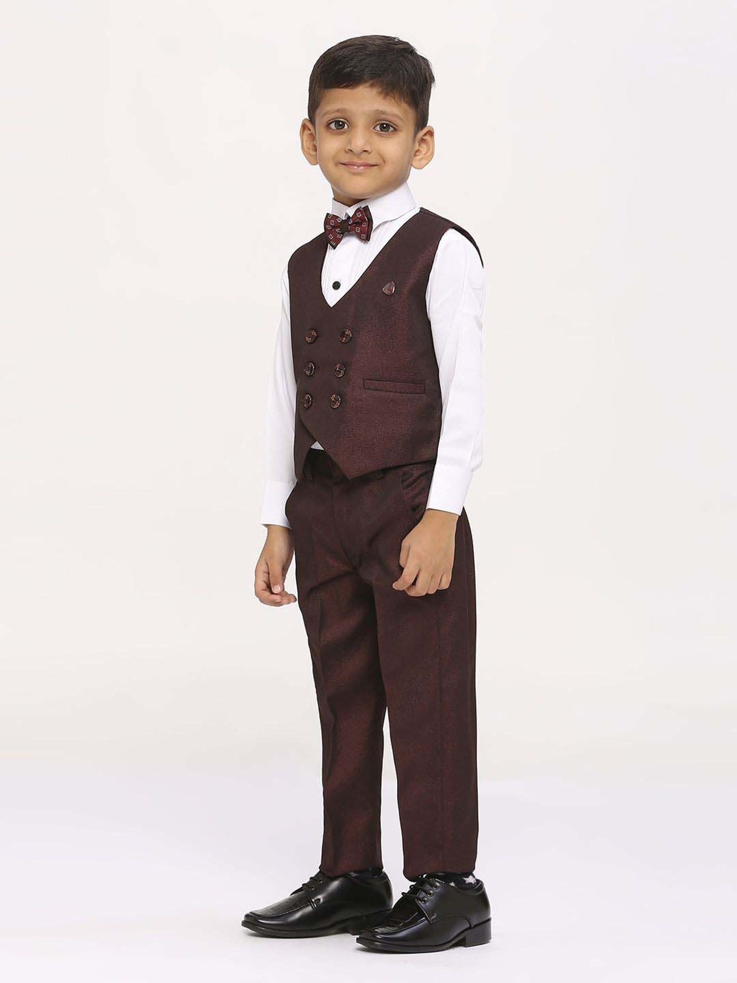 Fourfolds Boys Blue & White Solid Full Sleeves Suit Set