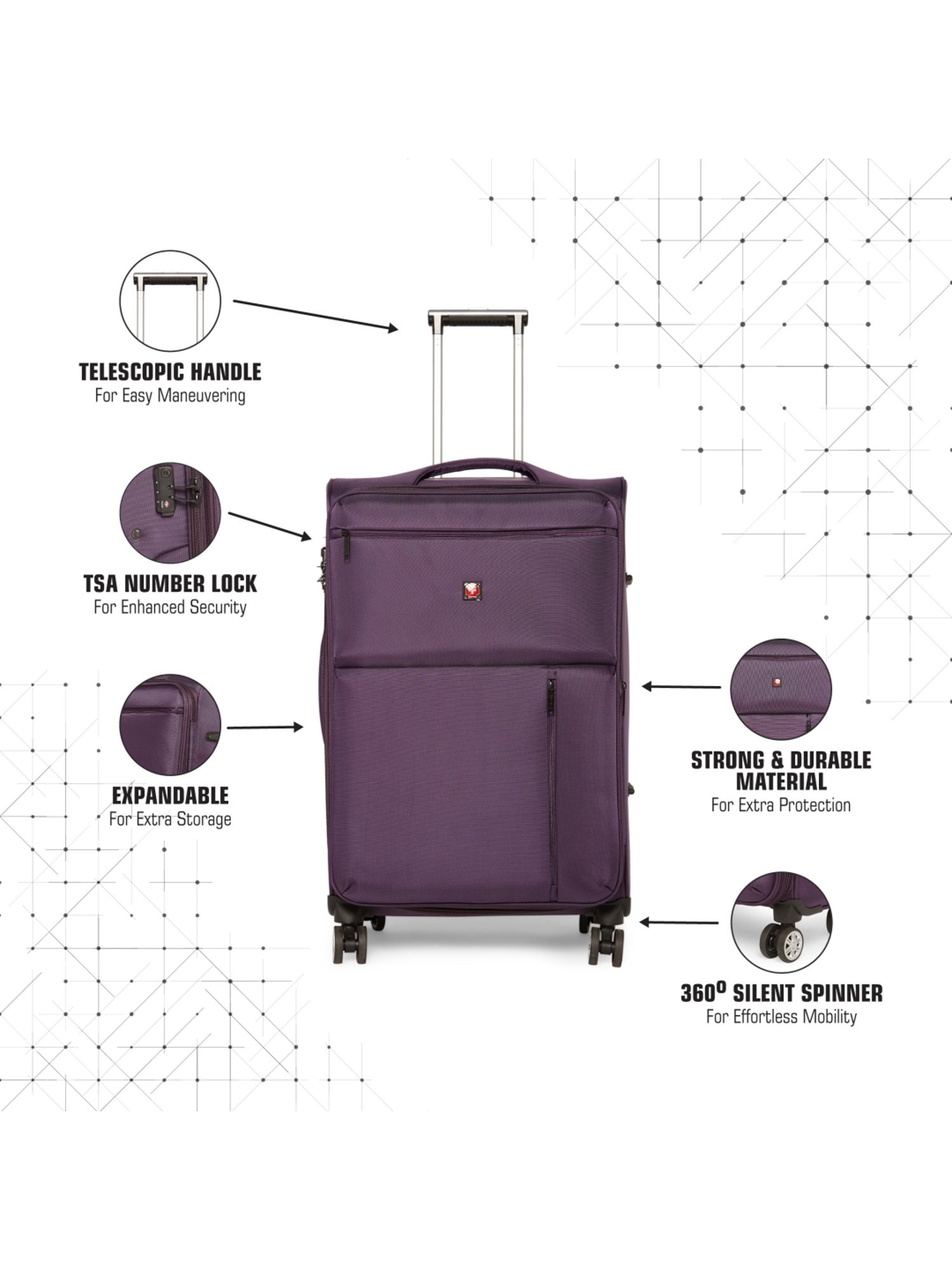 Swiss Brand Locarno Purple Large Soft Trolley Bag - 28 cm