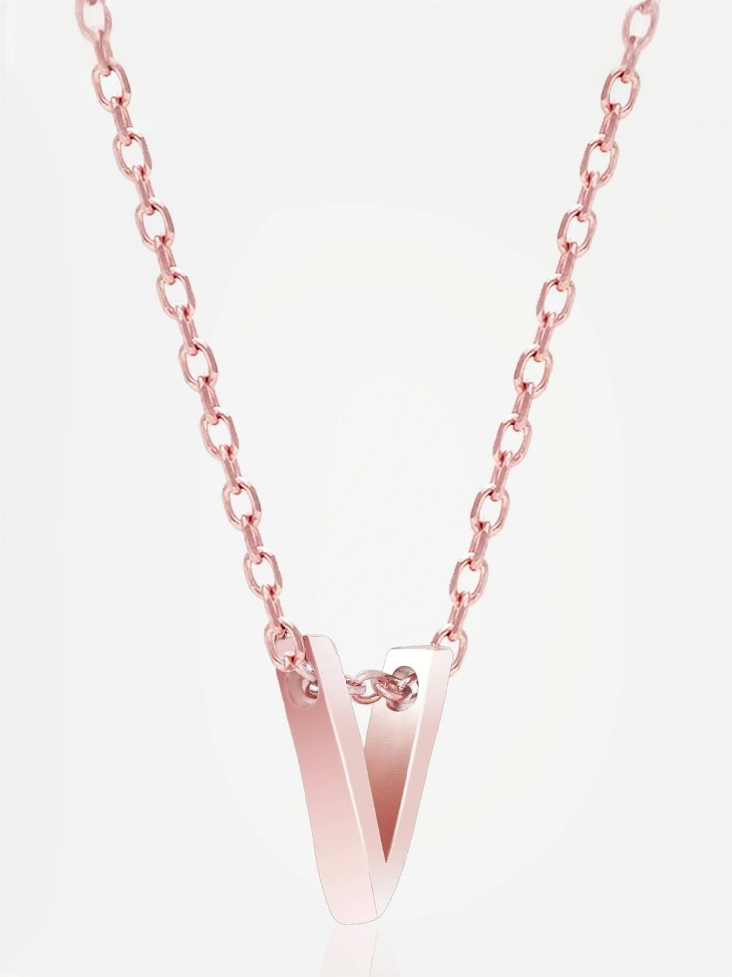 Touch925 Sterling Silver Vivid V Initial Rose Gold Chain Pendant