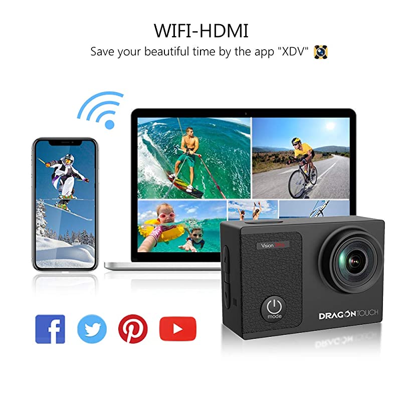 4K Action Camera Touch Screen 16MP Vision 3 Pro 100 feet Waterproof Camera Adjustable View Angle WiFi Sports Camera with Remote Control and Helmet Accessories Kit