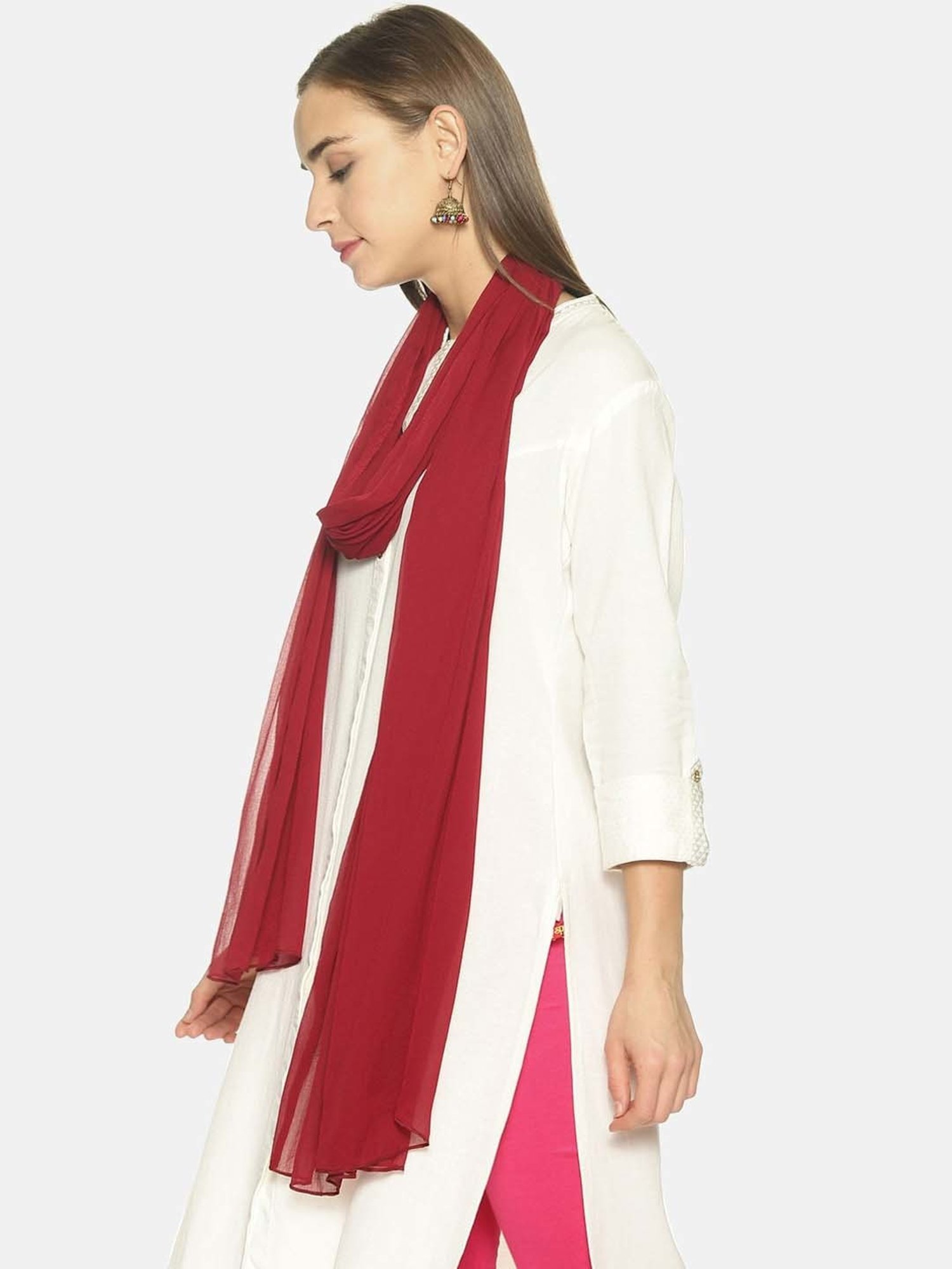 TWIN BIRDS Maroon & Beige Plain Dupatta - Pack Of 2