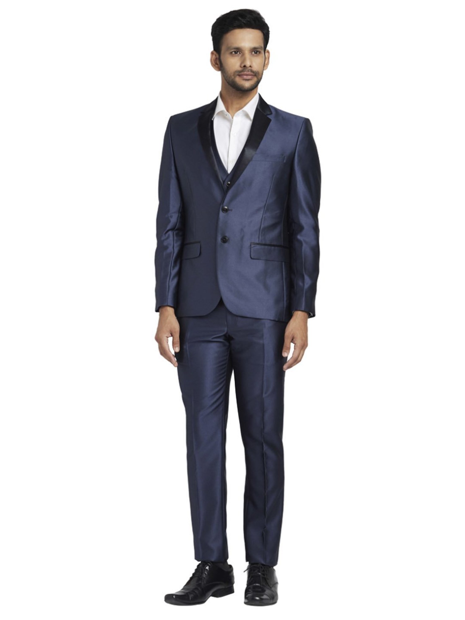 Parx Blue Regular Fit Three Piece Suit