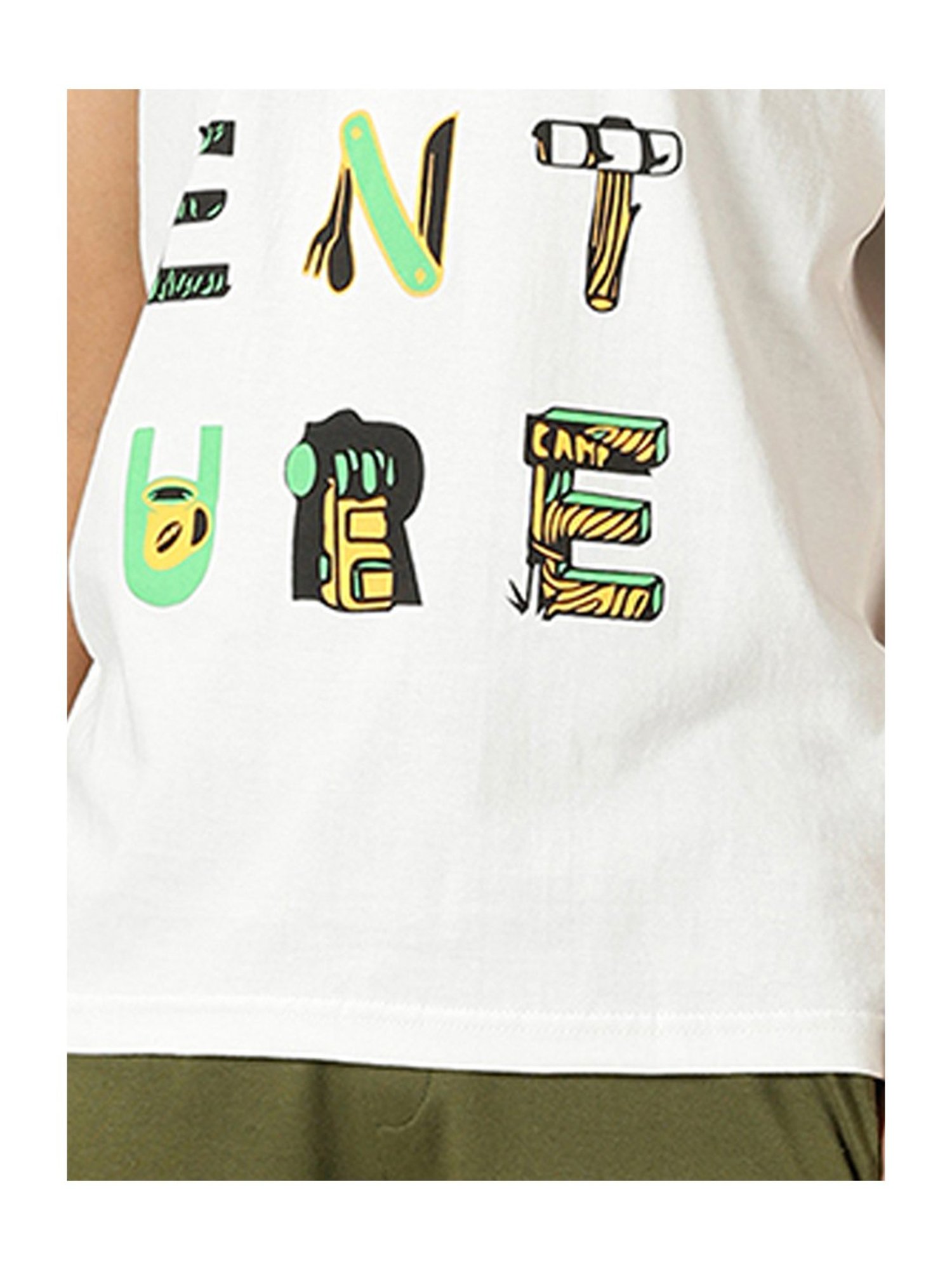 Kiddopanti Kids White & Olive Printed T-Shirt with Shorts