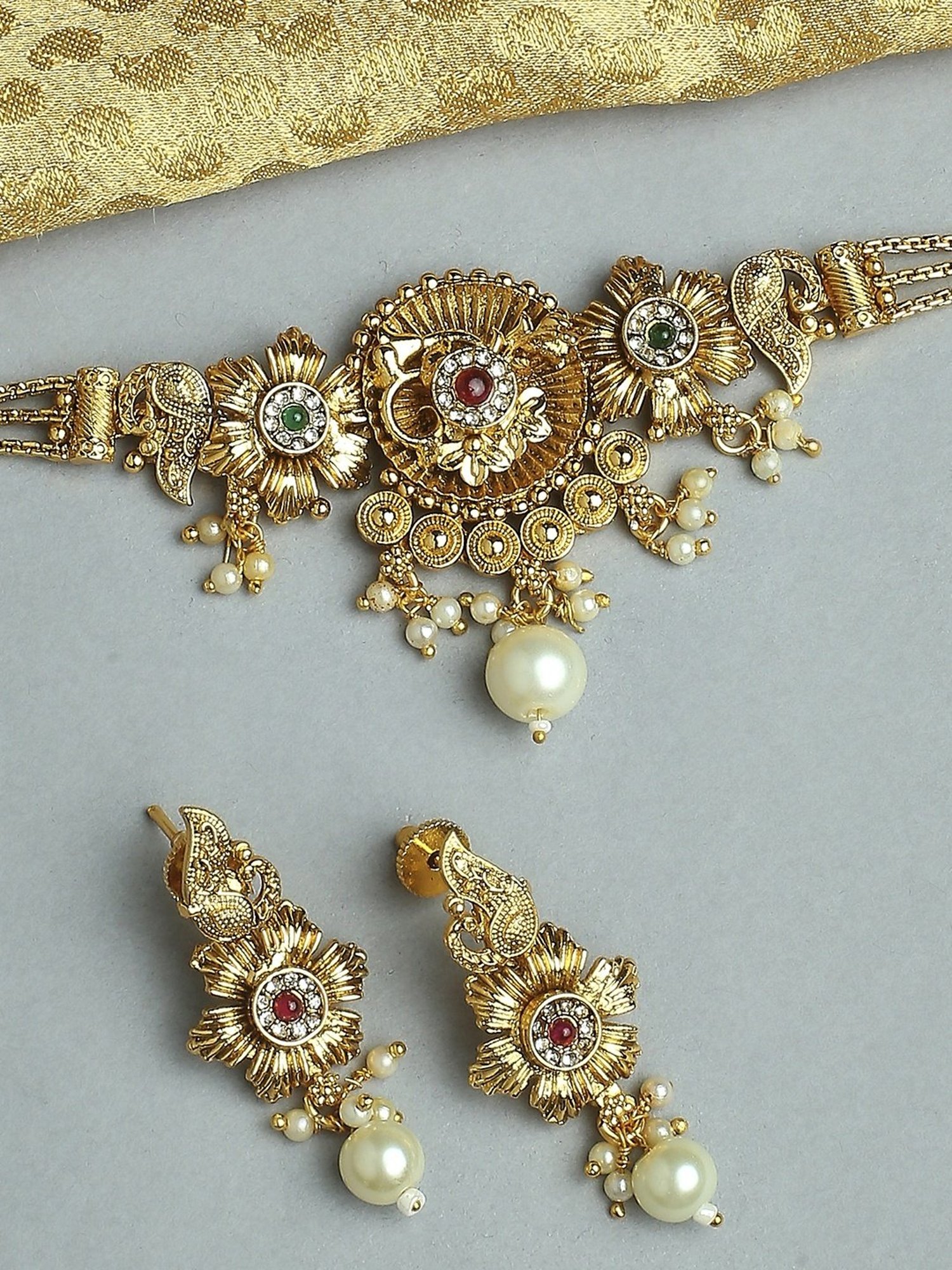 Oomph Antique Ethnic Red Necklace & Earring Set