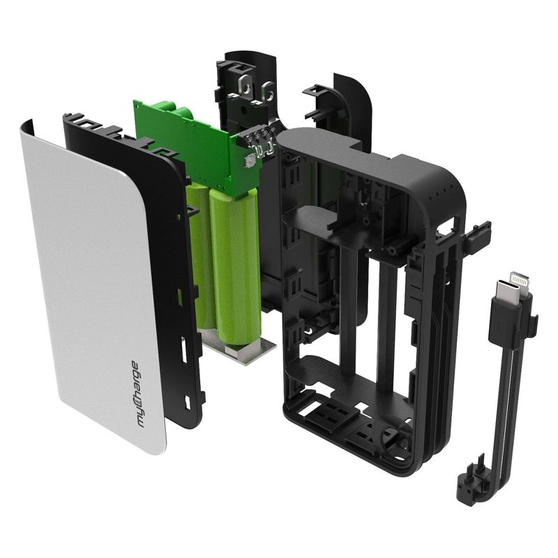 myCharge Hub Max 10050mAh/2.4A Output Power Bank with Integrated Charging Cables - Silver