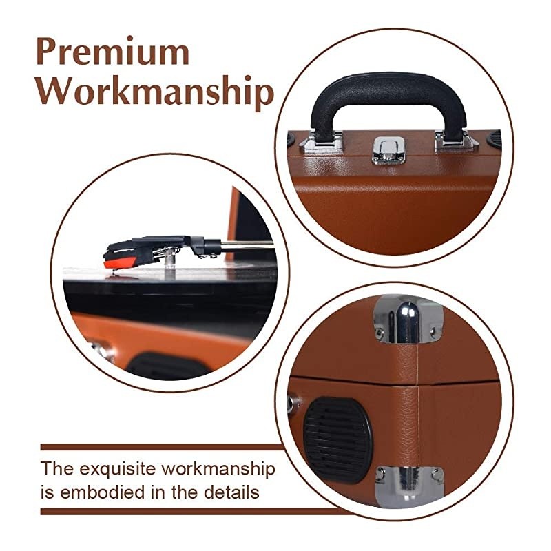 Portable Suitcase Turntable with Stereo Speaker3 Speeds BeltDrive Vinyl Record Player Black