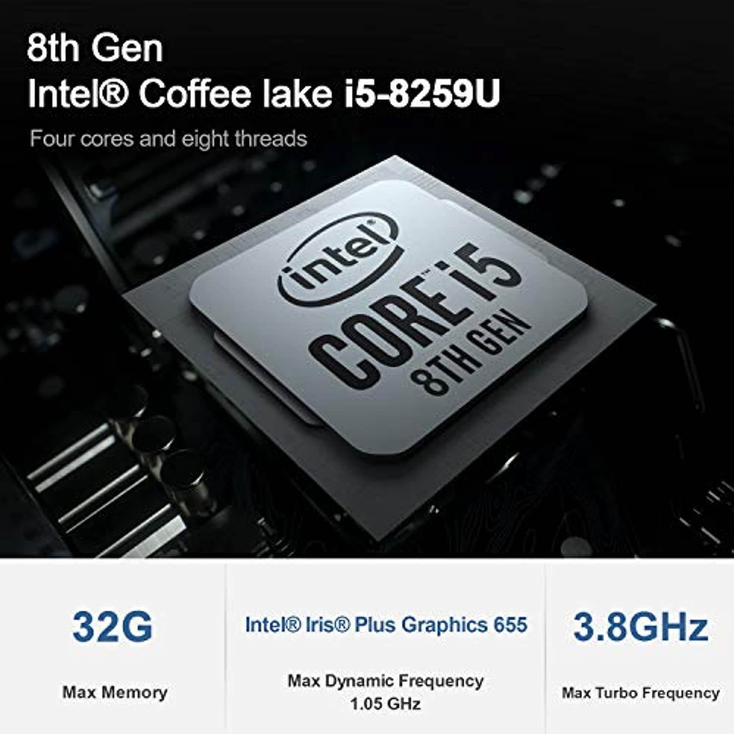 Mini PC SEi8 8th Generation Intel i5-8259U Processor,?up to 3.8GHz? Windows 10 Pro Mini Computer with 16G DDR4 RAM/512GB M.2 NVME SSD,Supports 6MB Smart Cache,4K@60Hz Dual HDMI,WIFI6,BT5.0
