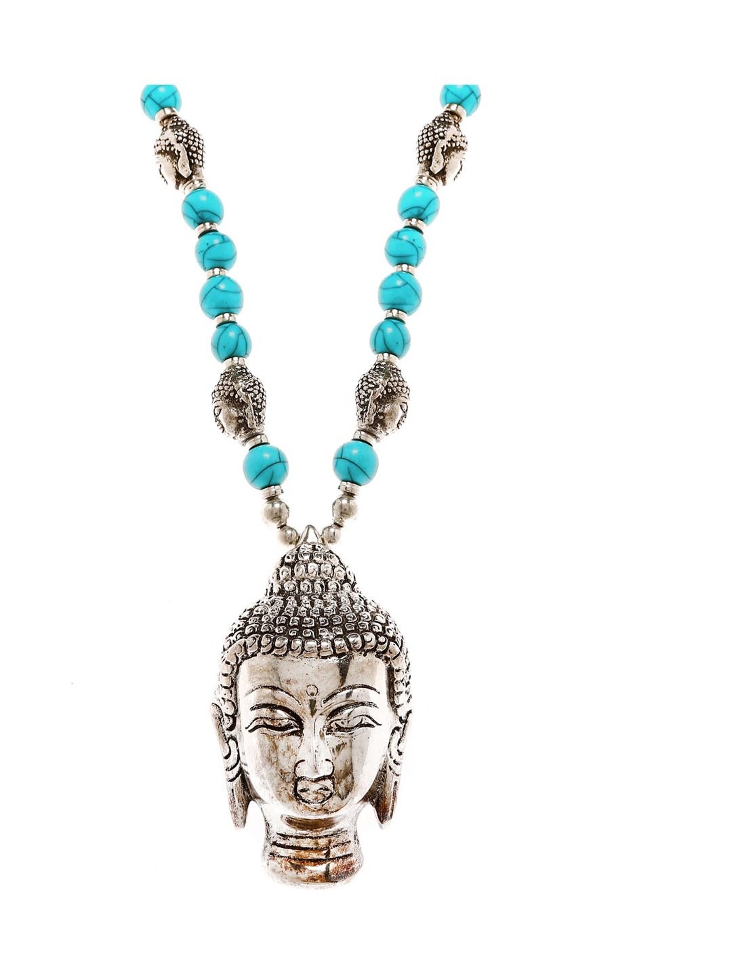 Imli Street Buddha Design Turquoise & Silver Necklace
