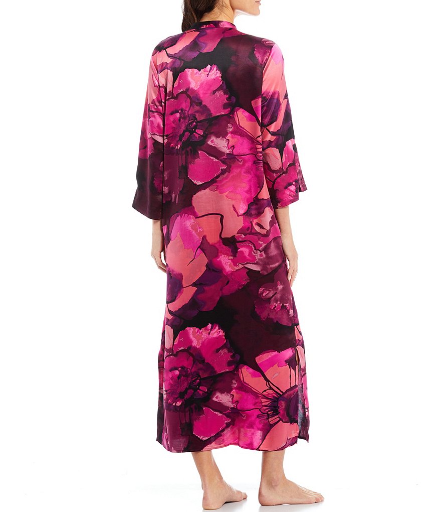 Natori Bloom Printed Satin Woven Zip Front Caftan