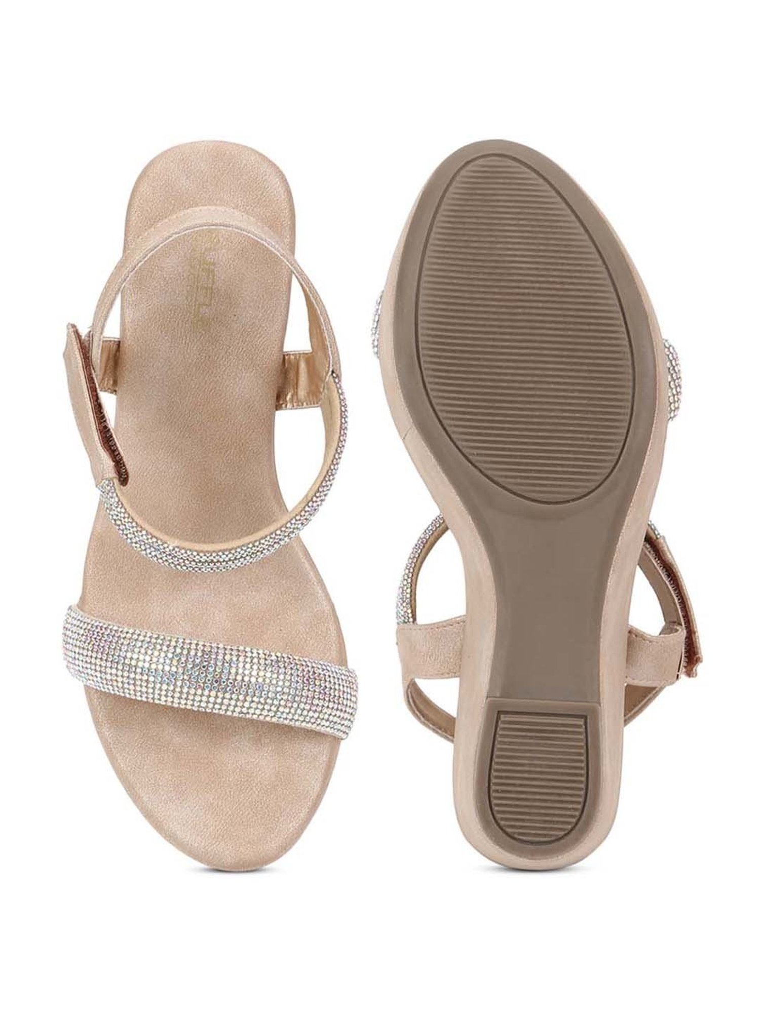 Truffle Collection Women's Beige Ankle Strap Wedges