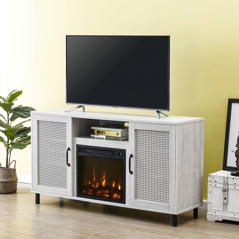 54" Transitional Electric Fireplace Saw Cut TV Stand for TVs up to 60" Off White - Home Essentials