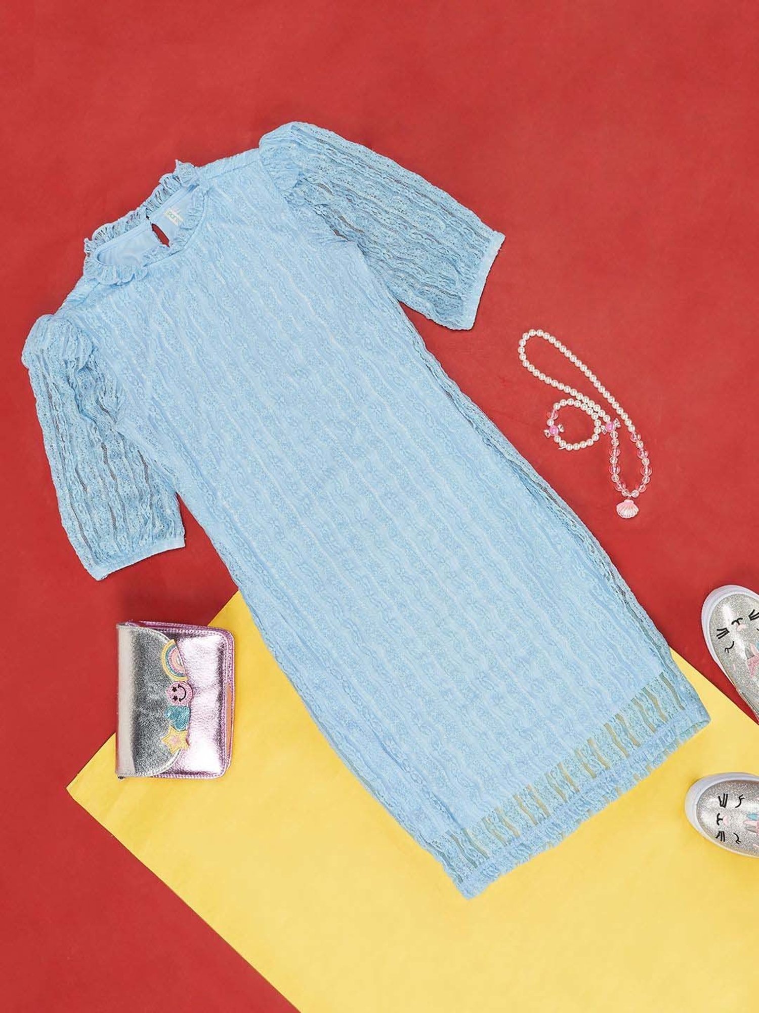 Pantaloons Junior Powder Blue Cotton Regular Fit Dress
