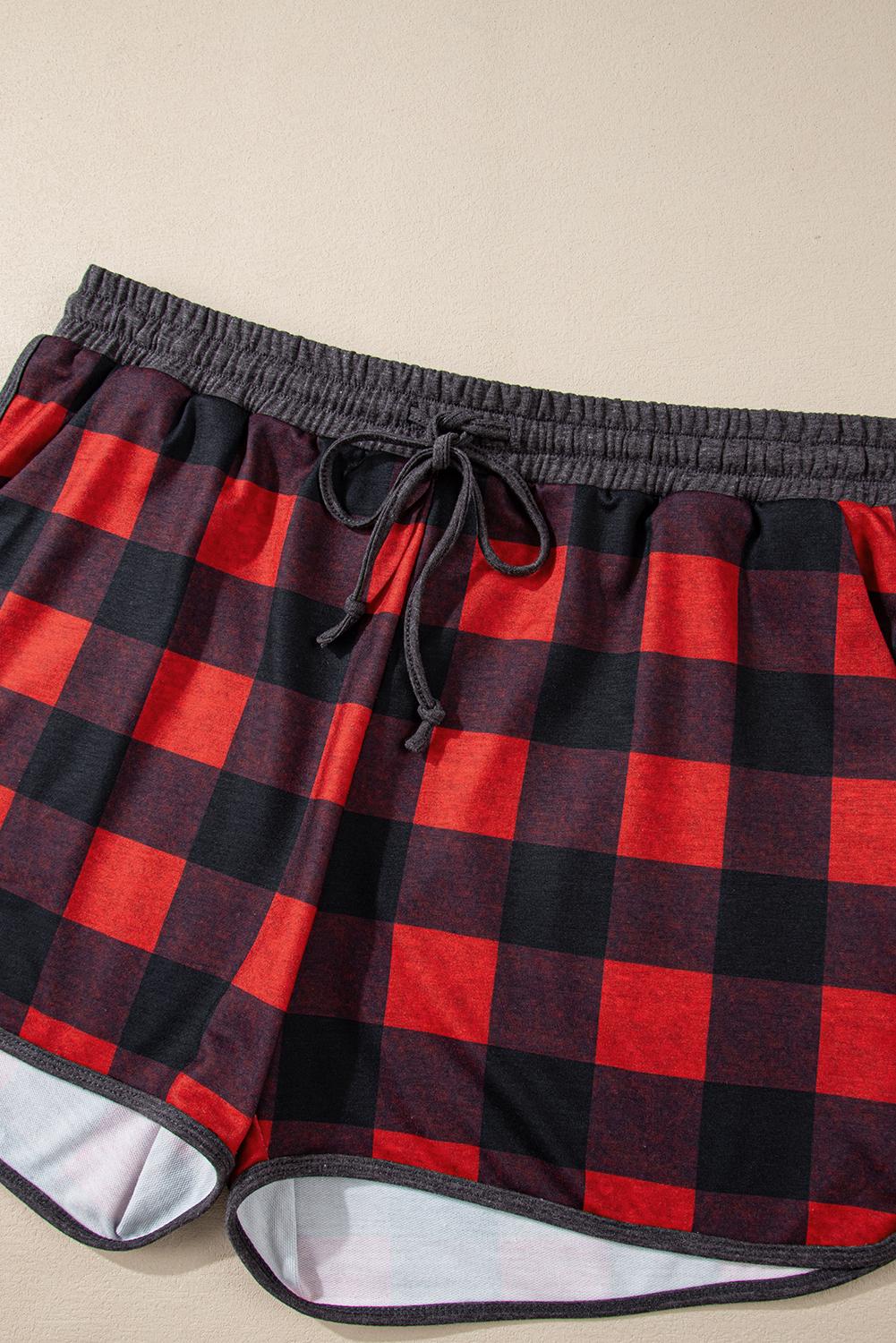 Rose Red Solid Waffle Knit Plus Size Two Piece Shorts Set