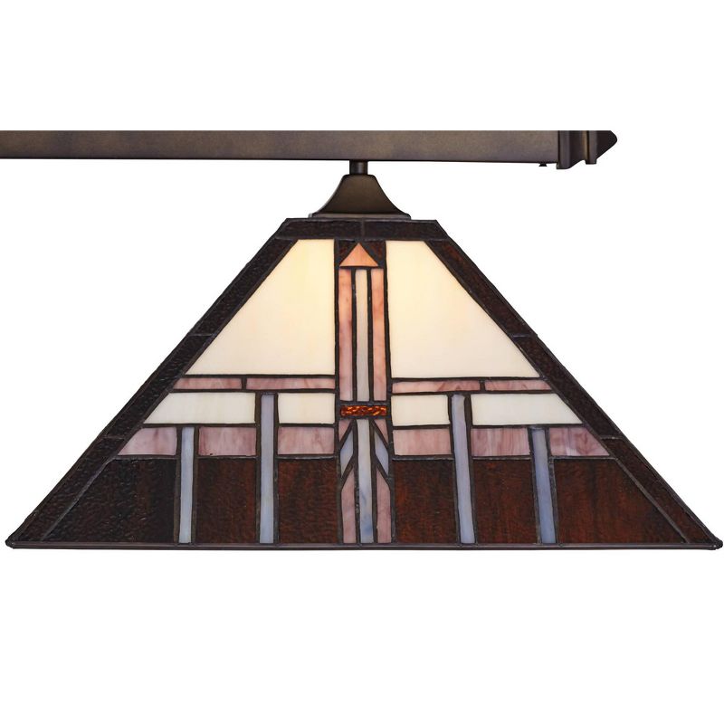 Robert Louis Tiffany Bronze Linear Island Pendant Chandelier 56" Wide Tiffany Style Alfred Geometric Glass 3-Light Fixture Kitchen