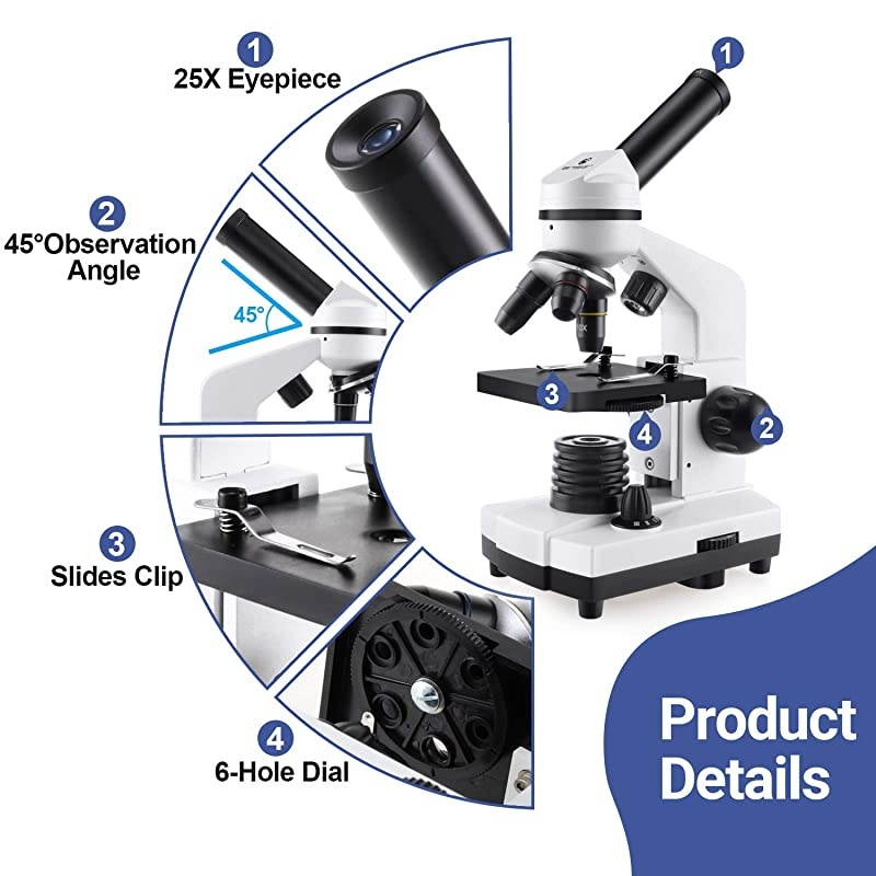 for Kids and Students 1000X School Science Kit with 10pcs Prepared Slides + 5pcs Blank Slides Smartphone Adapter Carrying Bag for School Teaching Family Education