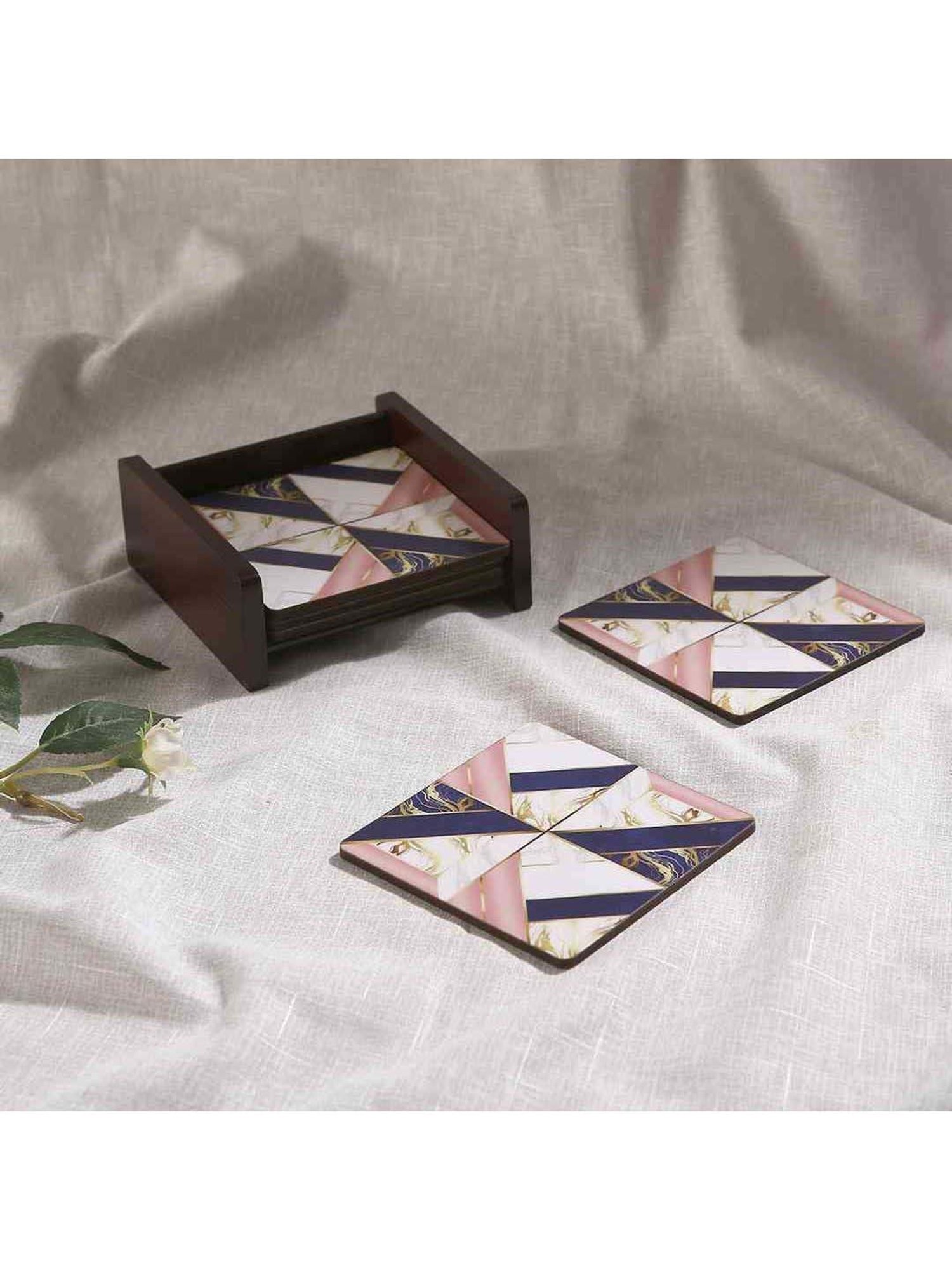 Crayton Hexagon Beige Geometric MDF Coaster - Set of 4