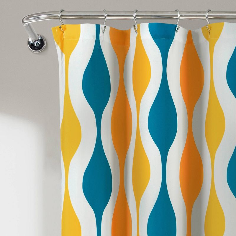 Mid Century Geo Shower Curtain Turquoise/Orange - Lush Décor