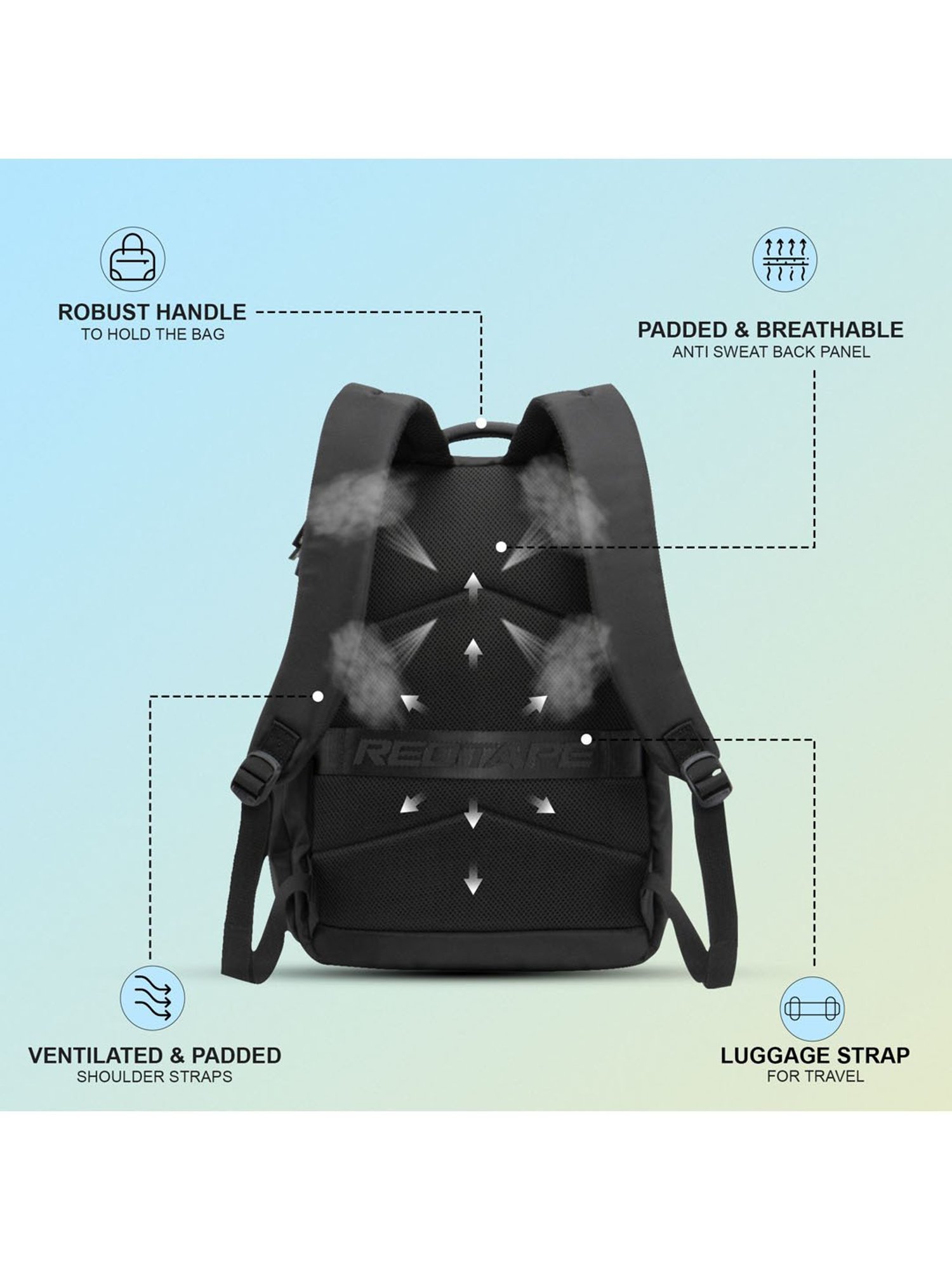 Red Tape 28 L Black Large Laptop Backpack