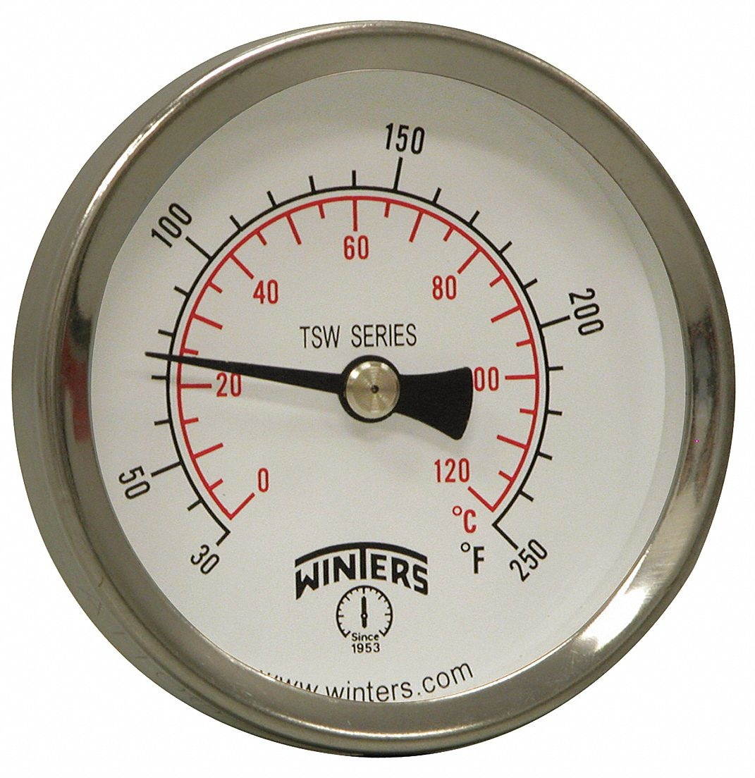 WINTERS TSW174-2LF. Thermometer,Analog,30-120 deg,1/2in NPT