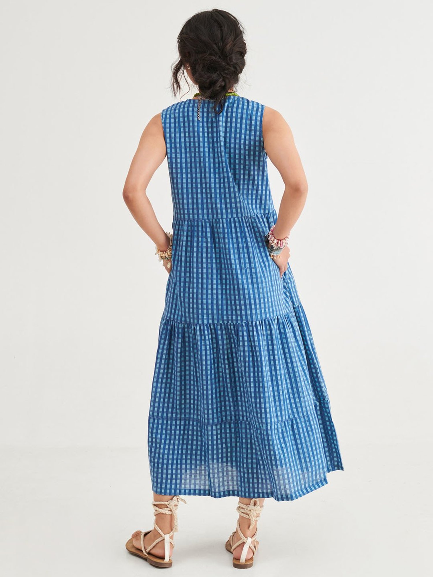 Prakriti Jaipur Indigo Checks Sleeveless Dress