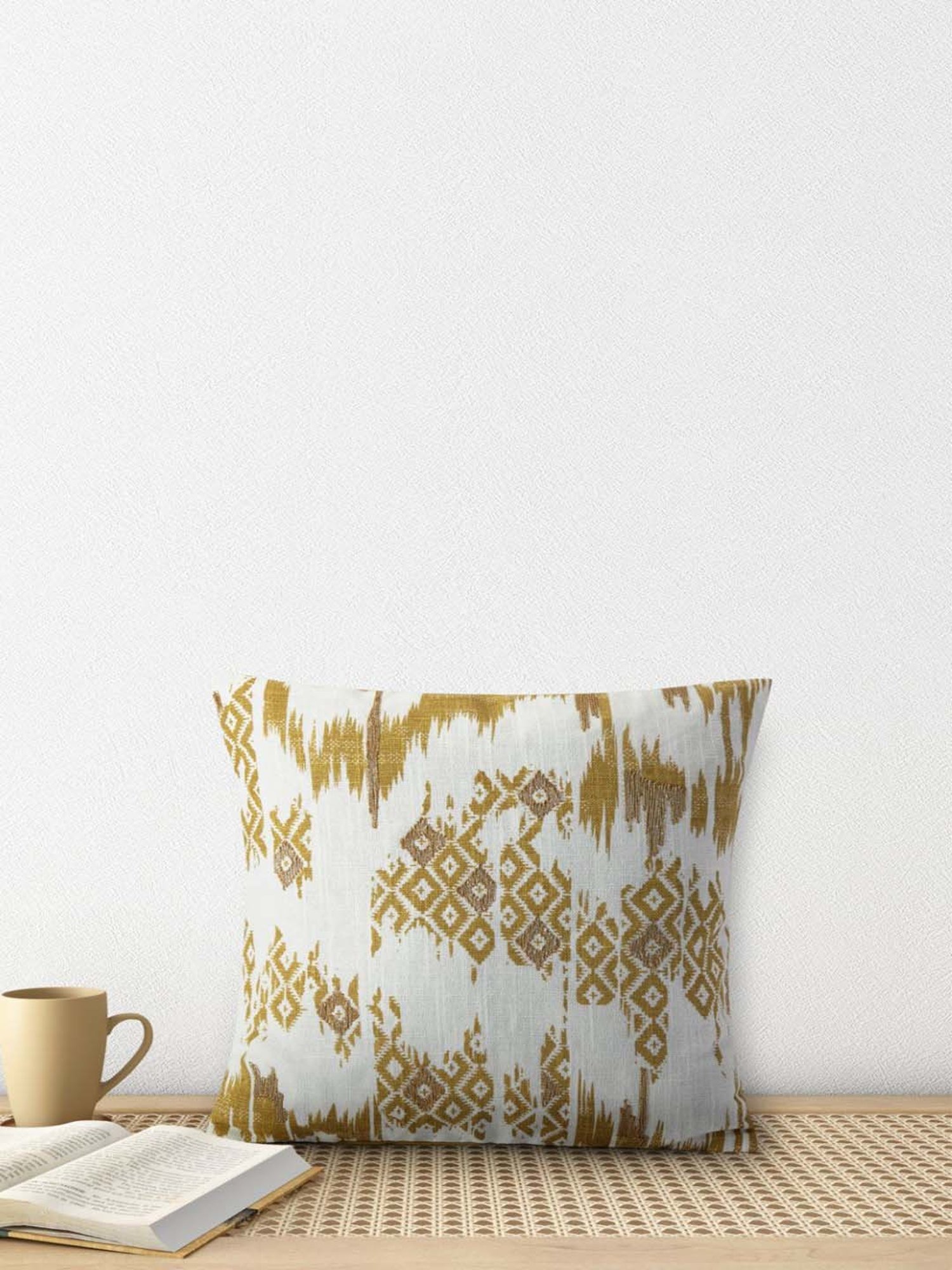 Living Scapes by Pantaloons Yellow Cotton Cushion Cover