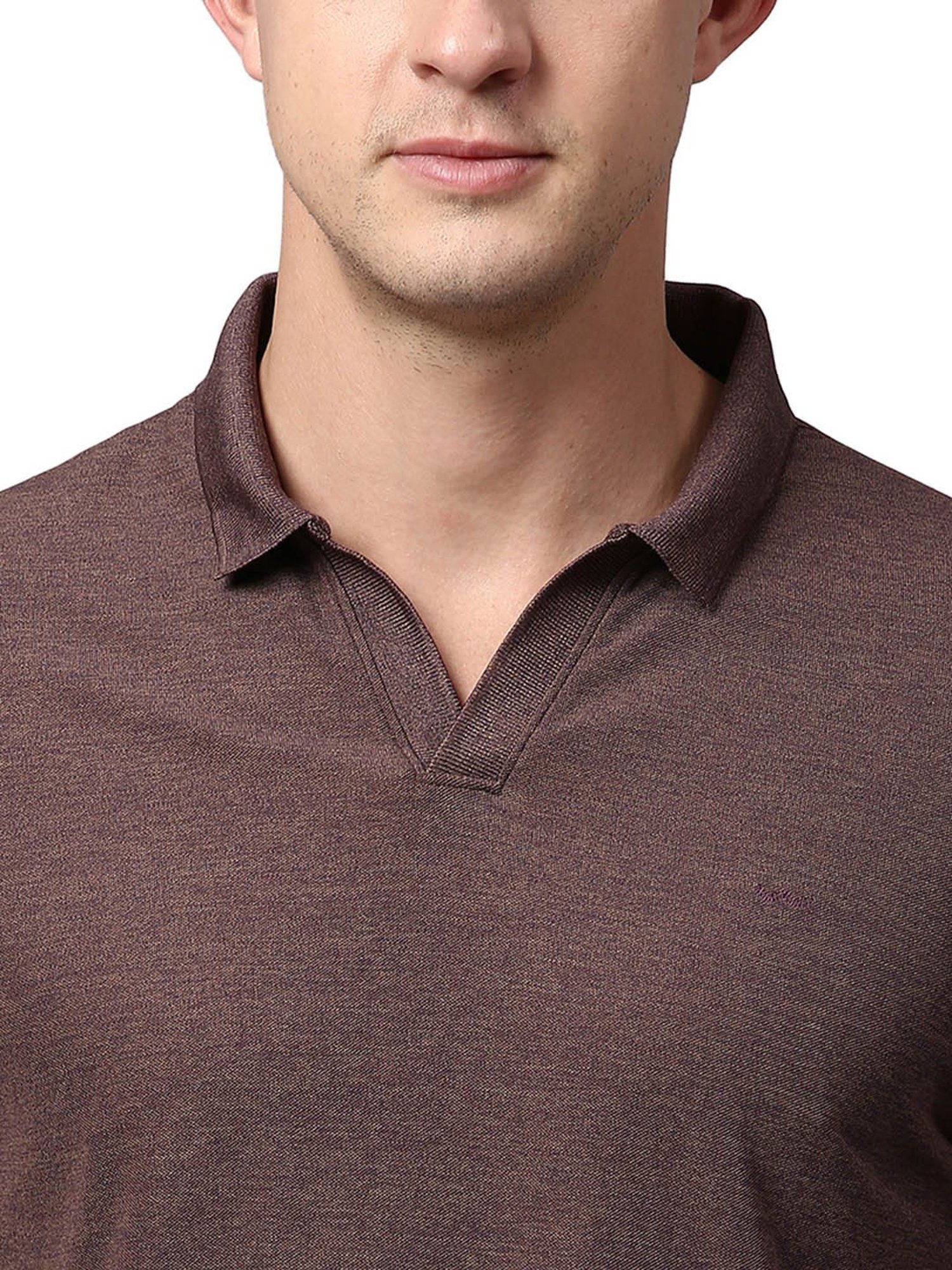 Slowave Brown Regular Fit Self Design Polo T-Shirt