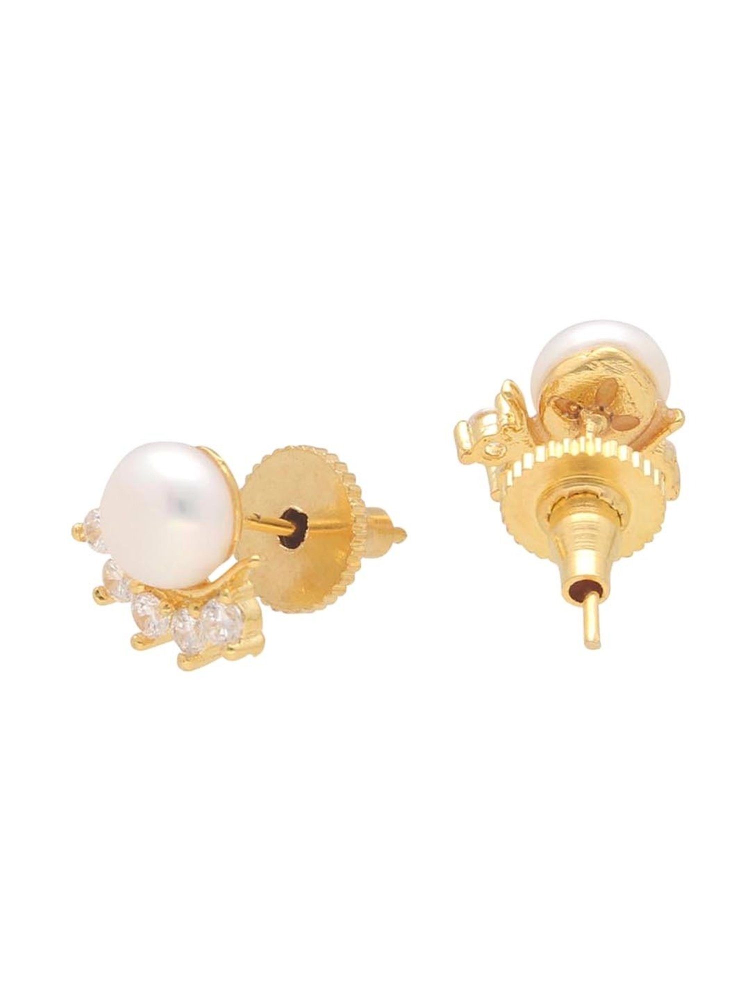Sri Jagdamba Pearls Pearl White & Golden Stud Earrings