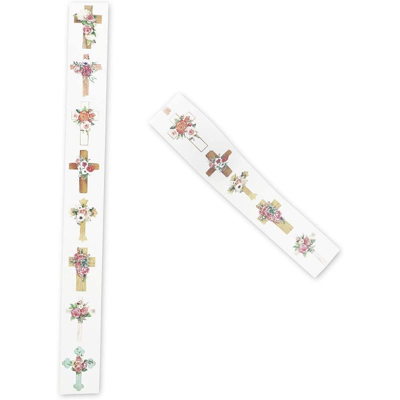 500-Count Christian Stickers, 1 Roll of Floral Cross Labels for Christening Baptism Parties