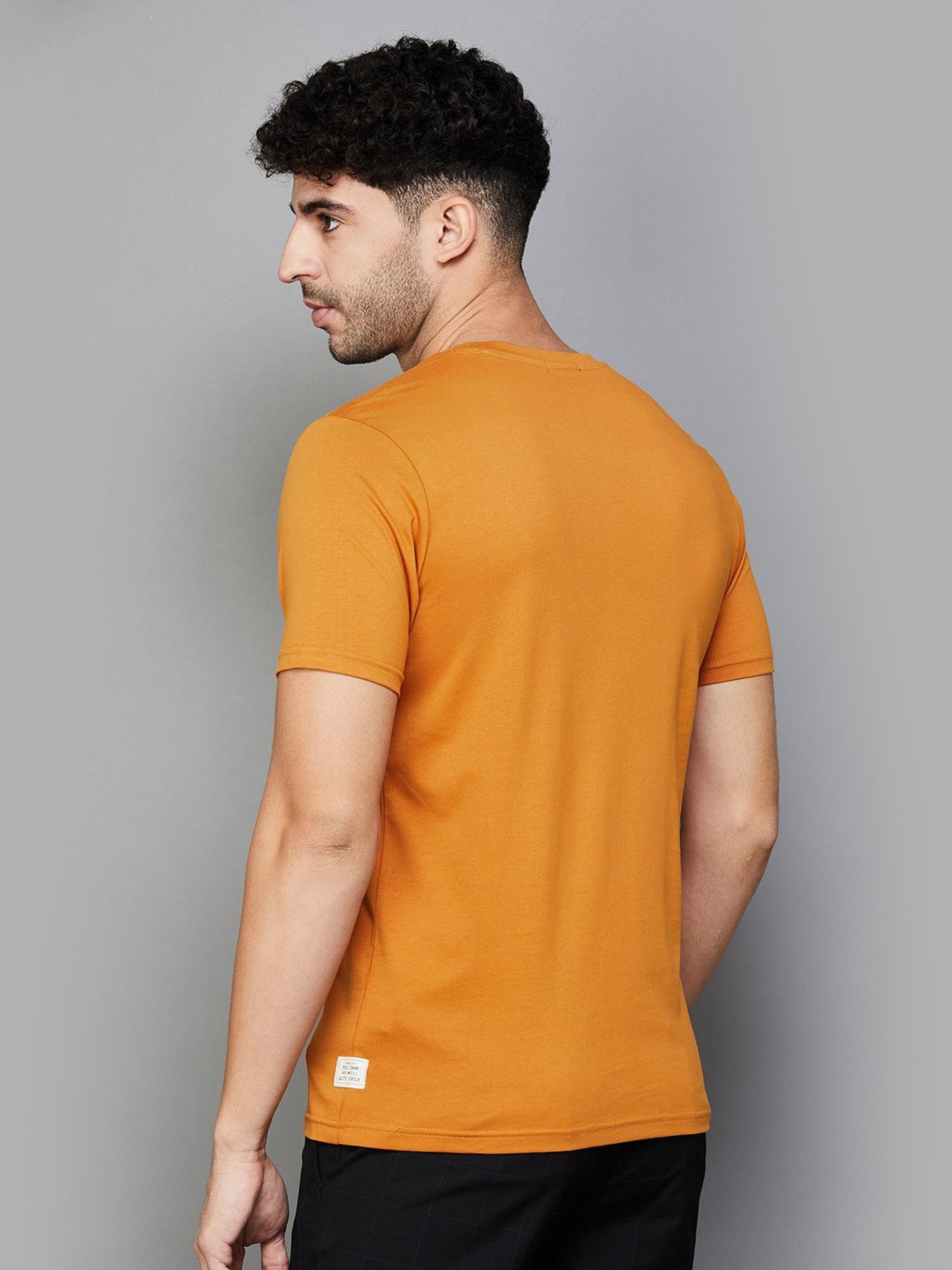 Forca by Lifestyle Orange Regular Fit Graphic Print Crew T-Shirt