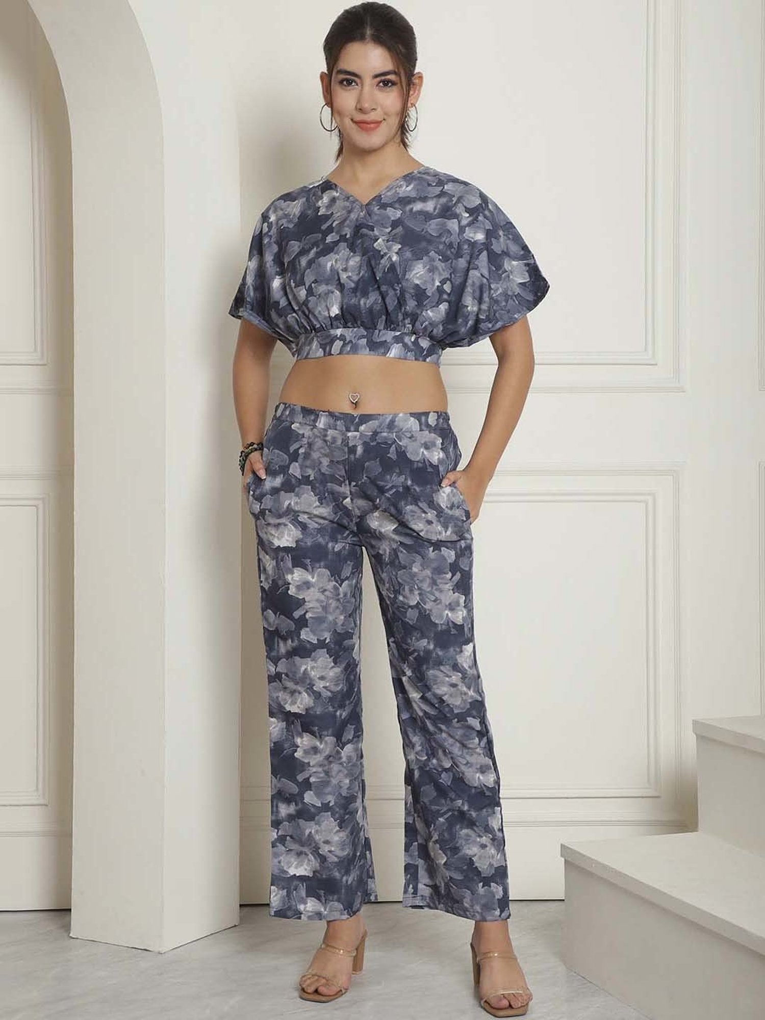 Indian Needle Grey Crop Top & Pant Set