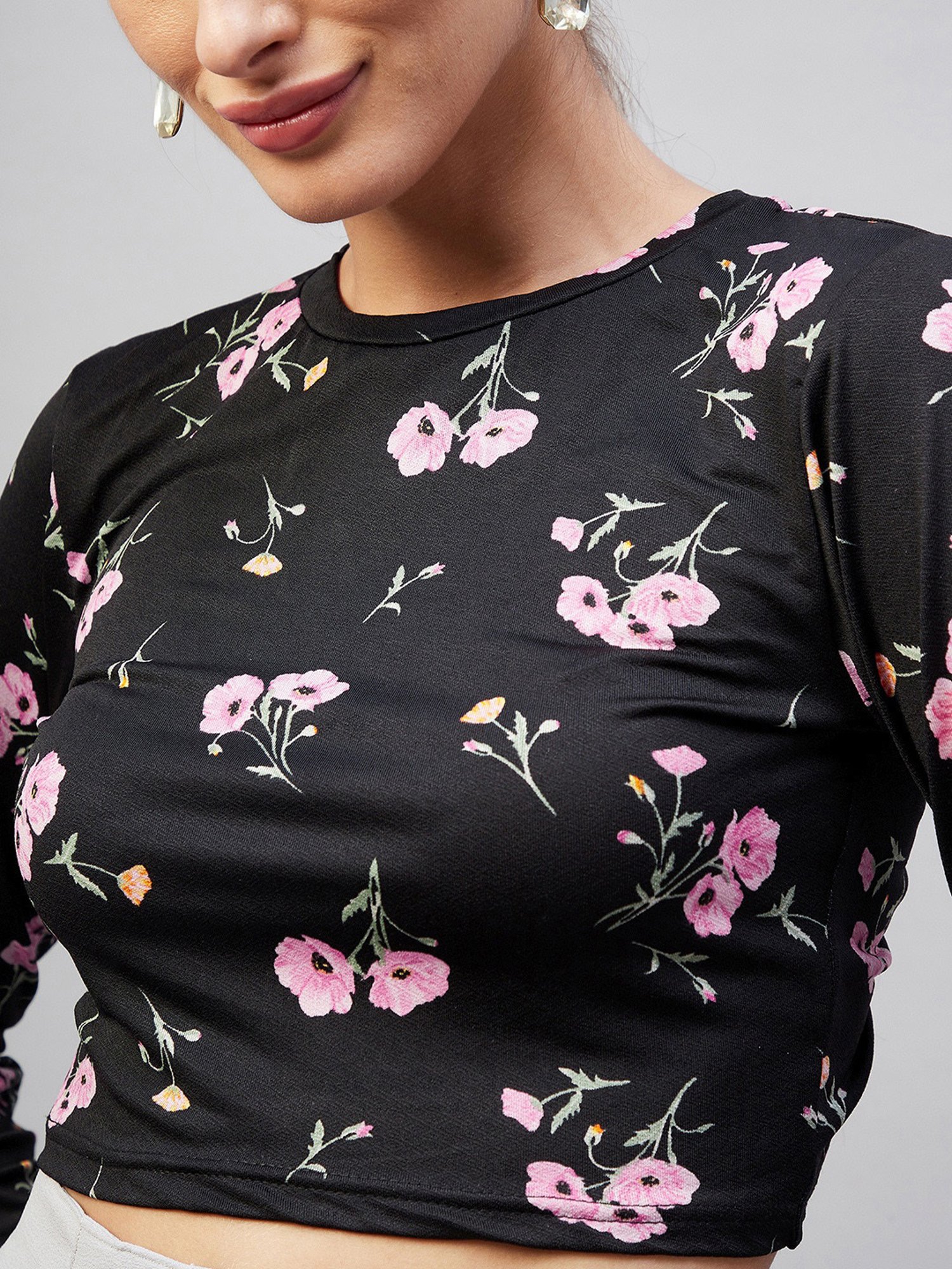 Marie Claire Black Floral Print Crop Top