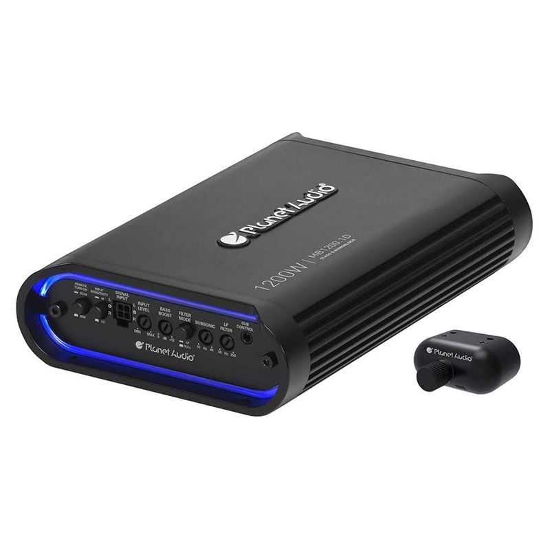 Planet Audio MB1200.1D Mini Bang Monoblock 1200 Watt Class D MOSFET Power Car Amplifier w/ Remote (2 Pack)