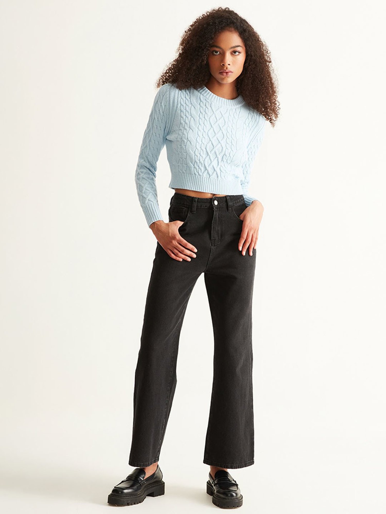 Cover Story Sky Blue Regular Fit Sweater