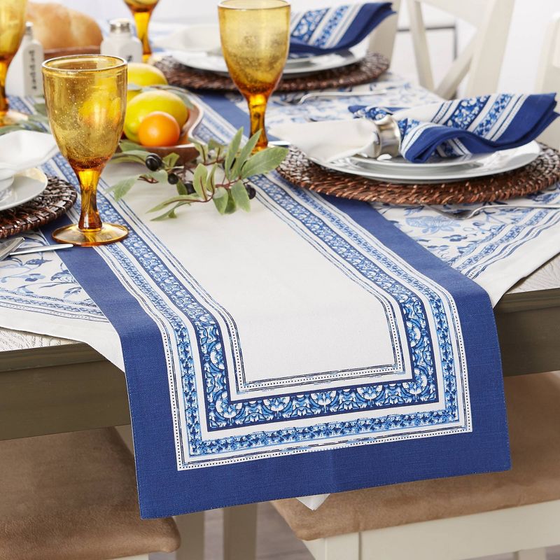 72" x 14" Cotton Porto Stripe  Kitchen Table Runner - Design Imports