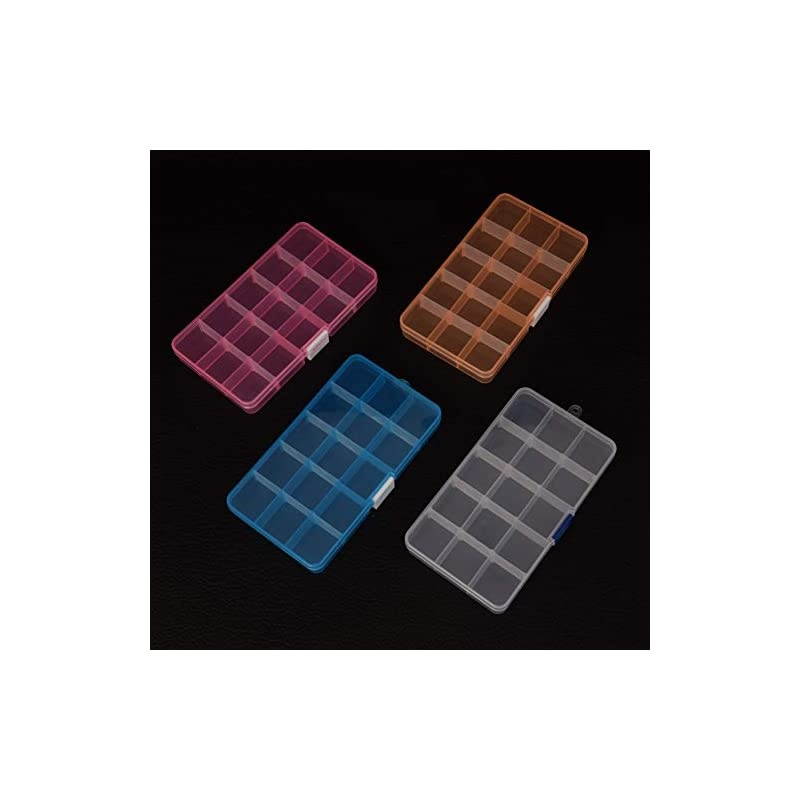 Plastic Grid Box Storage Organizer Case for Display Collection with Adjustable Dividers - 4 PCS x 15 Grid - Free Letter Stickers