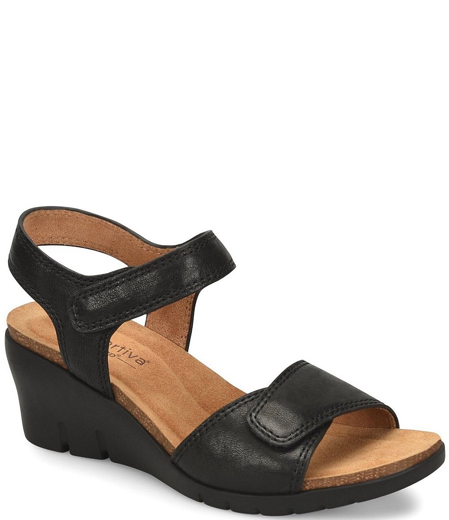 Comfortiva Abria Adjustable Leather Wedge Sandals