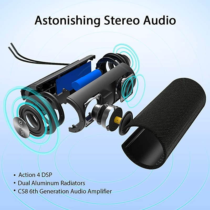 X21 Portable Outdoor Wireless Bluetooth Speaker Waterproof with FM Radio Micro SD Card Slot AUX TWS for Shower Hard Travel Case Included