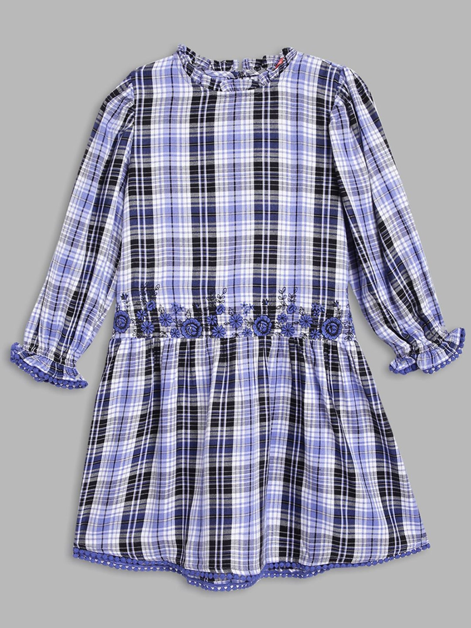 Blue Giraffe Kids Multicolor Cotton Chequered Full Sleeves Dress