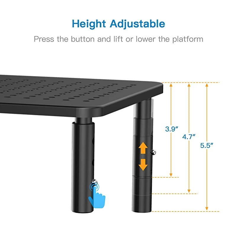 Monitor Stand Riser 3 Height Adjustable Monitor Stand for Laptop Computer iMac Pc Printer Desktop Ergonomic Metal Monitor Riser Stand with Mesh Platform for Airflow by